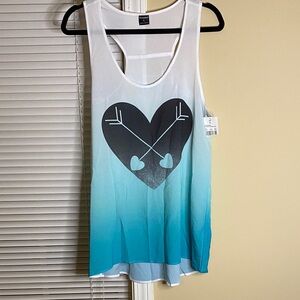 Stranded White and Blue Gradient Heart Tank Top